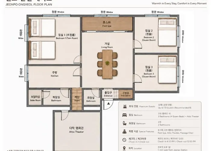 Apartment 1 Stop From Seomyeon 1 Minute Walk From Jeonpo Station 97 Square Meter Private 4 Queen Beds 2 Bathrooms *